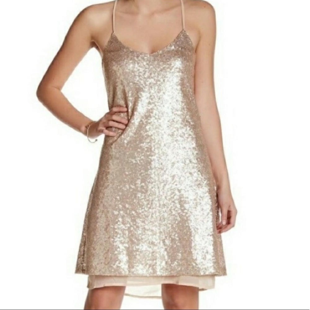Free Press - Gold Sequin Mini Slip Dress